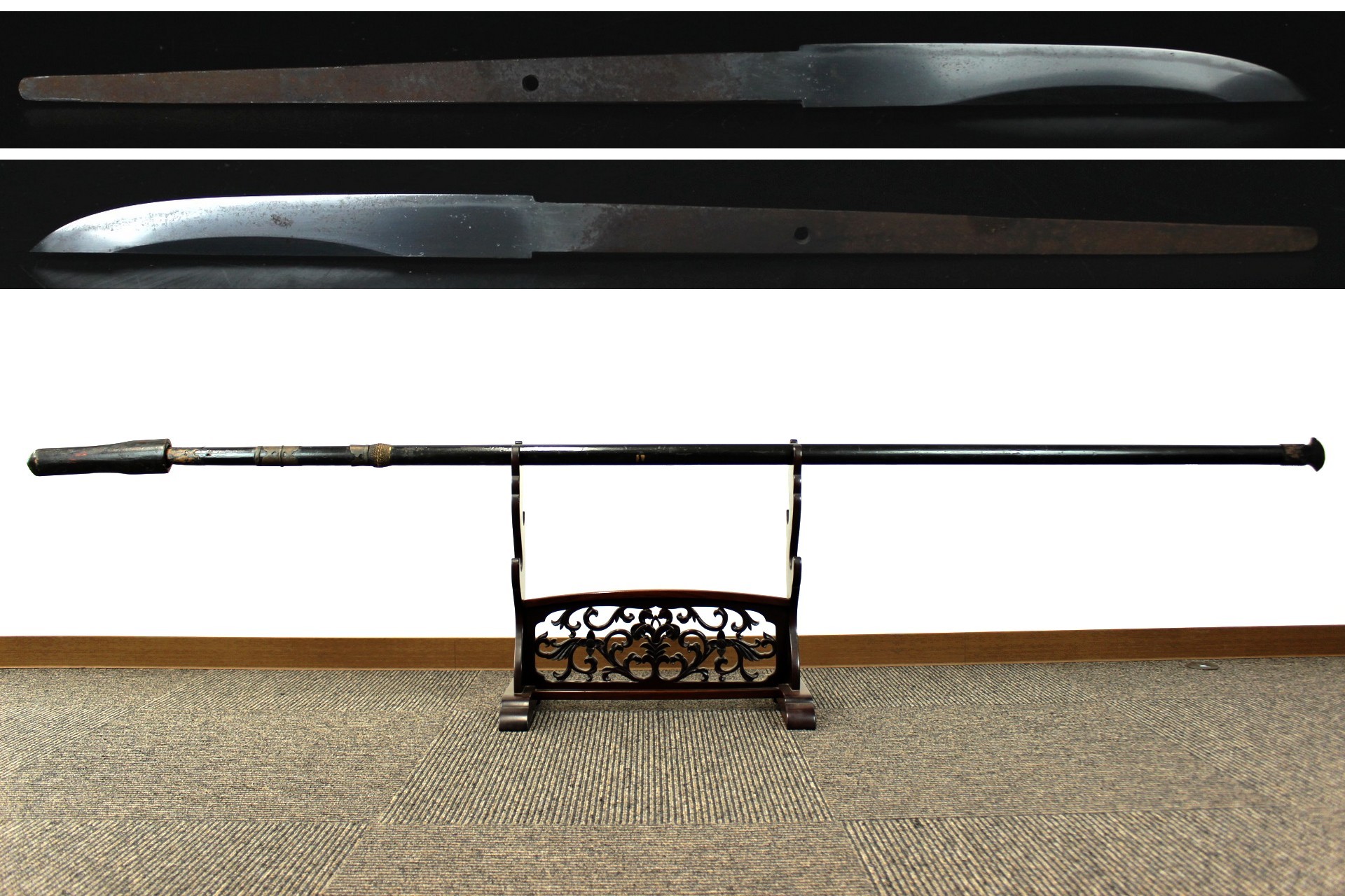 董芸】時代武具 槍 登録不要 刃渡12.3㎝ 全長226㎝ 螺鈿細工