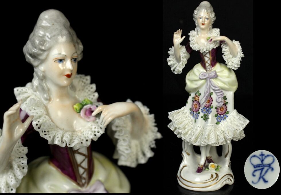 西洋美術 アイリッシュ ドレスデン 陶人形 高19cm フィギュリンを買取させていただきました。